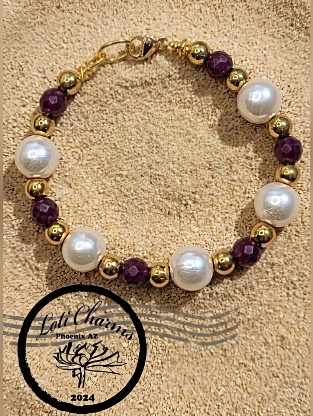 Genuine Red Ruby Stones & White Baroque Pearls In Classic Designed Bracelet